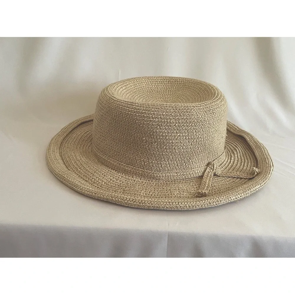 Brooks Brothers 346 Natural Straw Roll Brim Floppy Brim Hat Bow Accent Summer